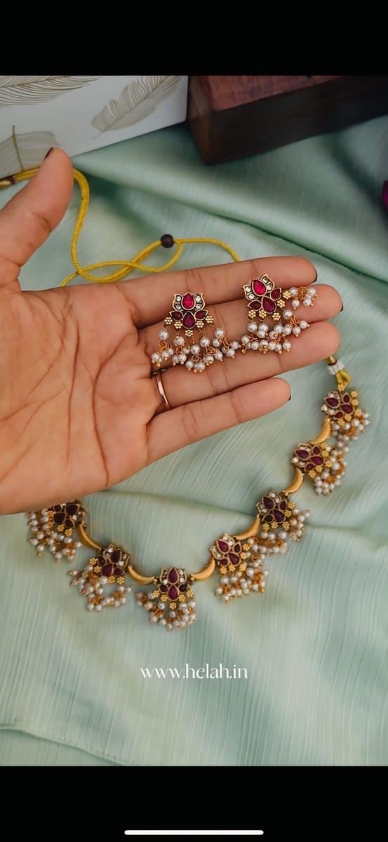 Lotus flower necklace with earings MN 102
