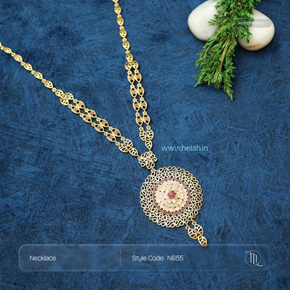 Floral Pendant Long Necklace N655