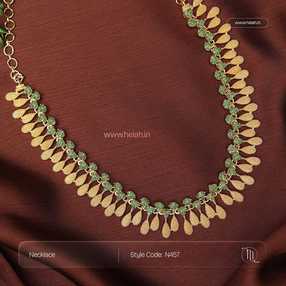 Golden Leaf Pendant Long Necklace N457