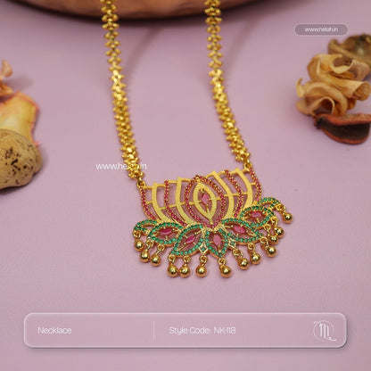 Lotus Locket Long Haaram Necklace NK118