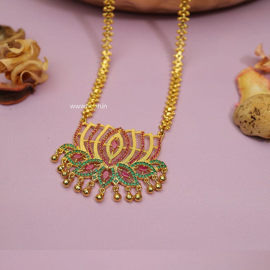 Lotus Locket Long Haaram Necklace NK118