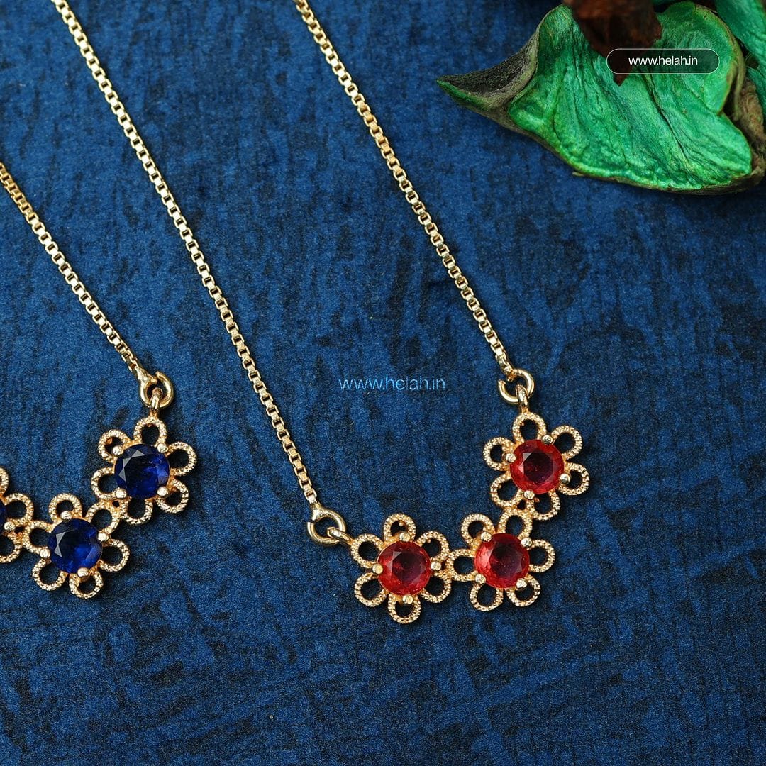 Stone Flower Locket Long Chain LC-31