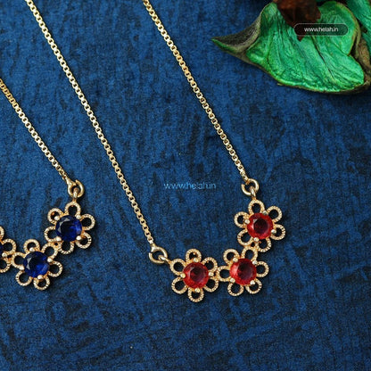 Stone Flower Locket Long Chain LC-31