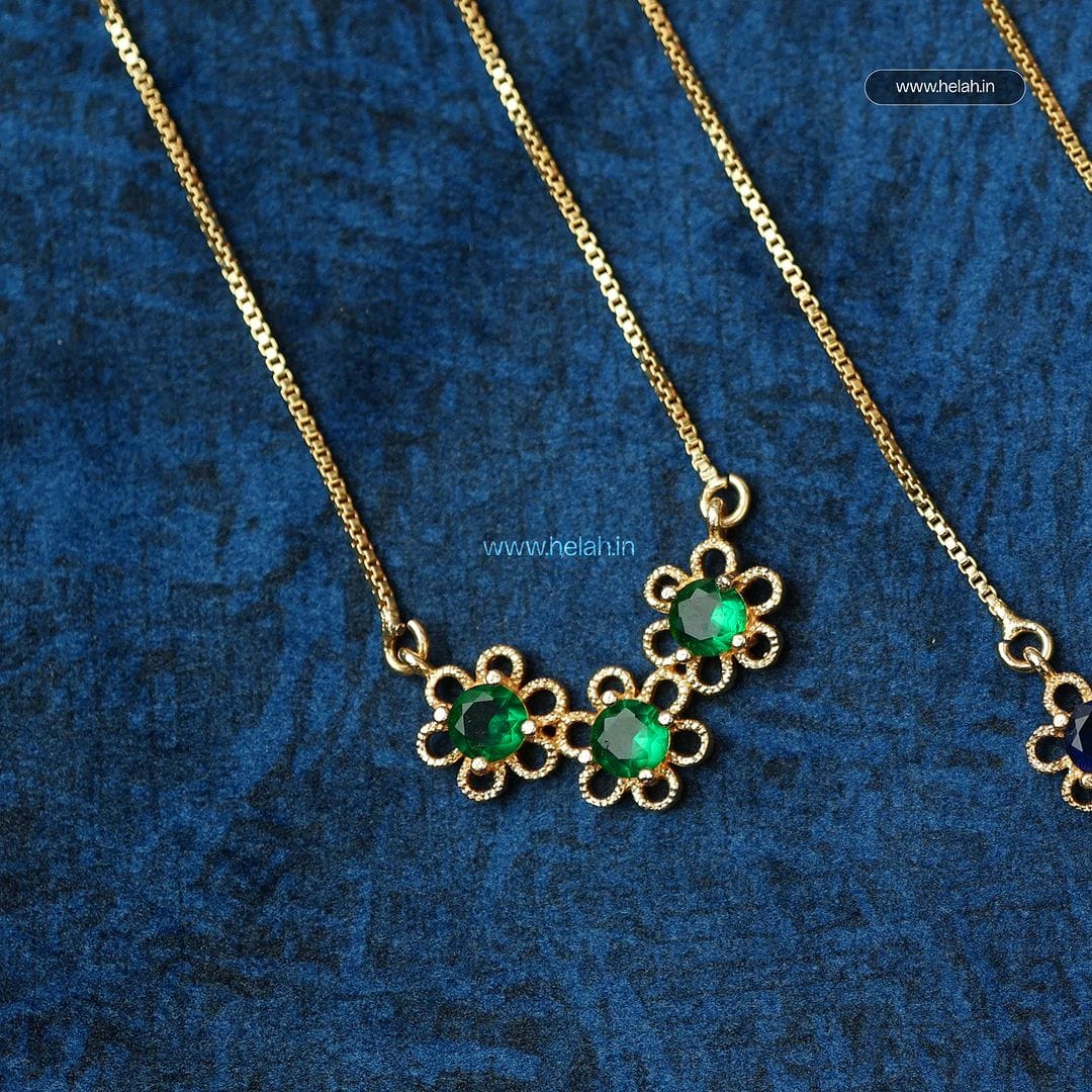 Stone Flower Locket Long Chain LC-31