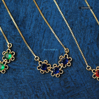 Stone Flower Locket Long Chain LC-31