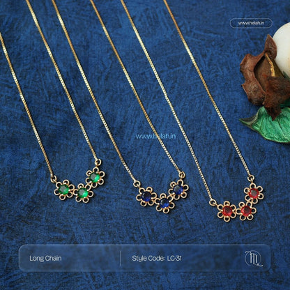 Stone Flower Locket Long Chain LC-31
