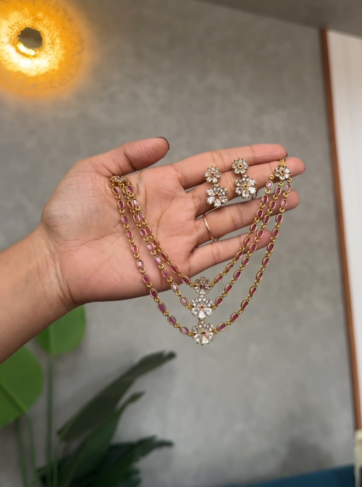 Rosé Bloom Layered Necklace Set HH 103