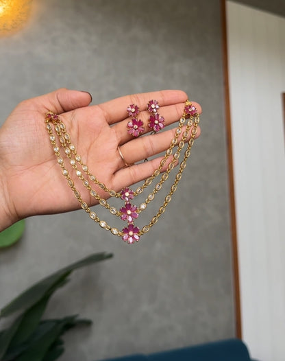 Rosé Bloom Layered Necklace Set HH 103