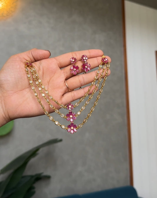 Rosé Bloom Layered Necklace Set HH 103