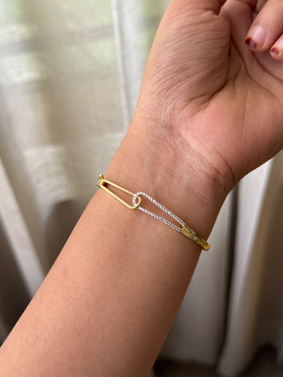 Diamond double line lock bangle HB105