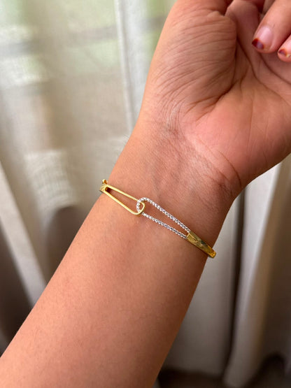 Diamond double line lock bangle HB105
