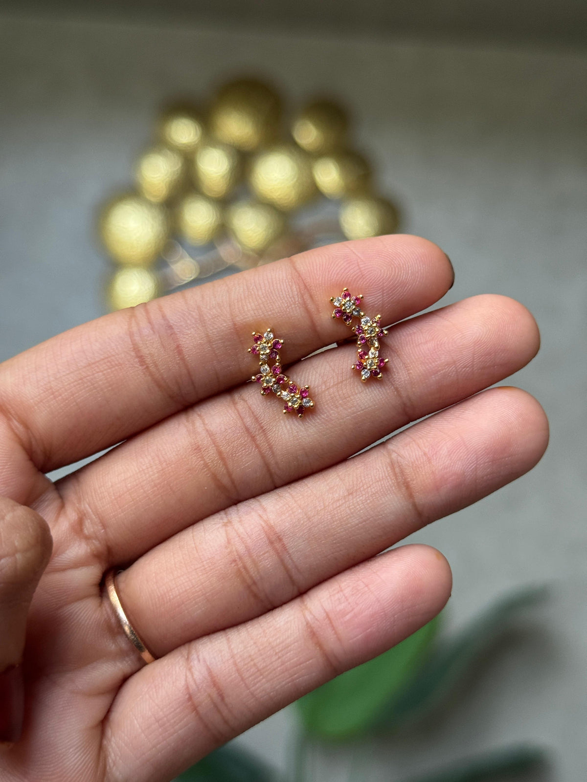 Floral CZ Drop Earrings HK1233