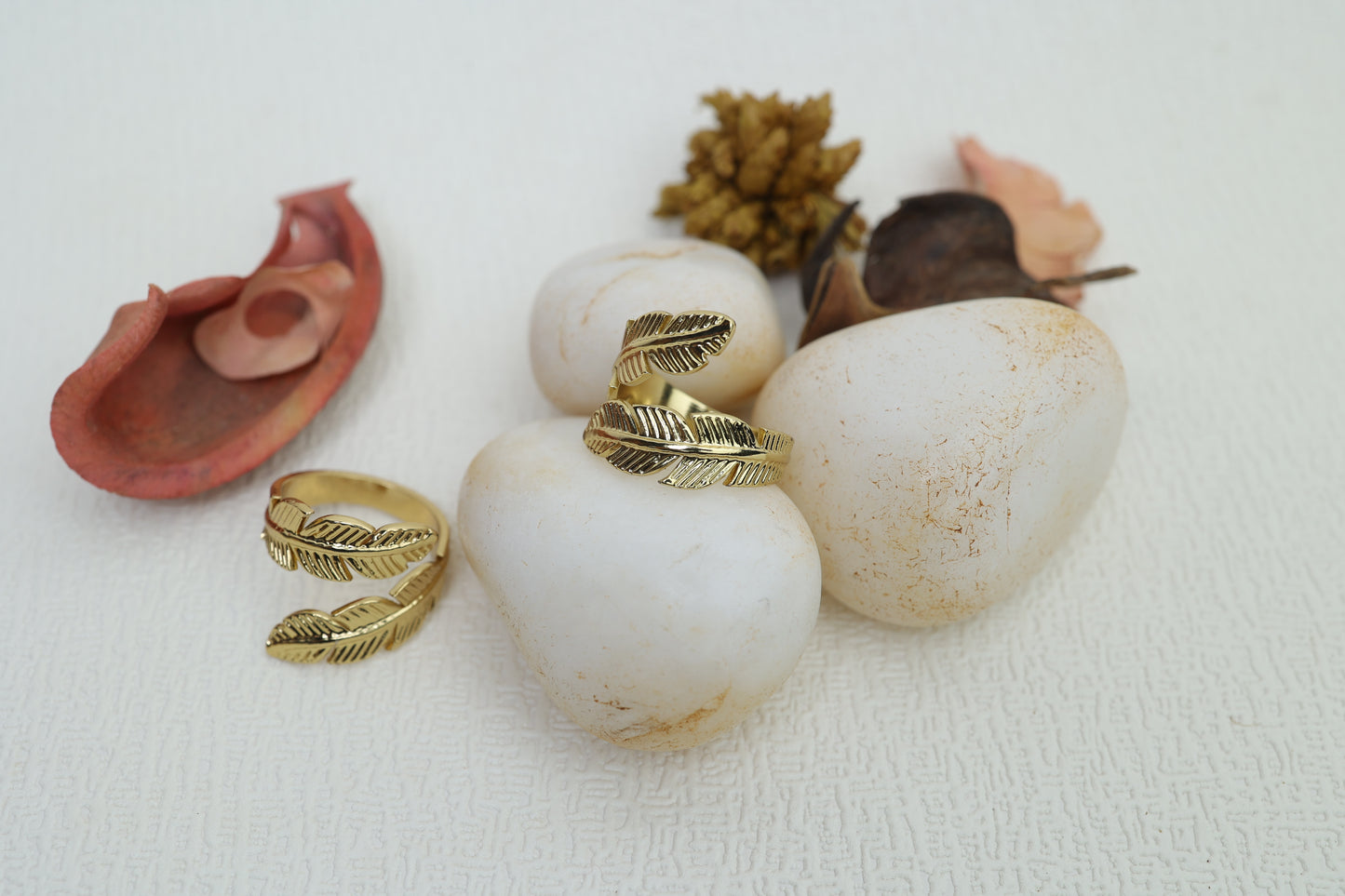 Golden Leaf Anti-Tarnish Open Ring AR-012