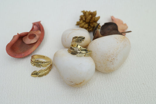 Golden Leaf Anti-Tarnish Open Ring AR-012